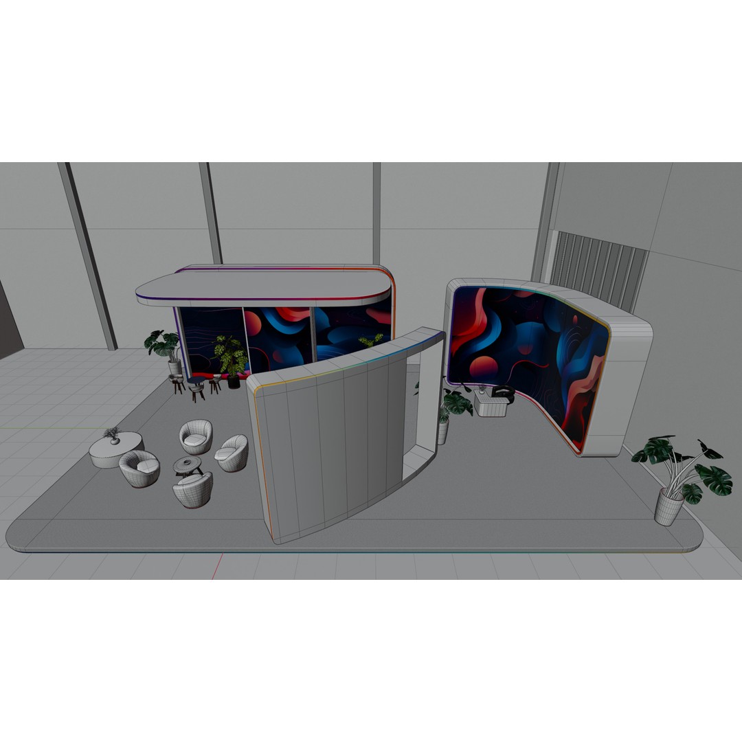 Futuristic Exhibition Booth 3D Model – Modern Hall Setup, Blender - View 15