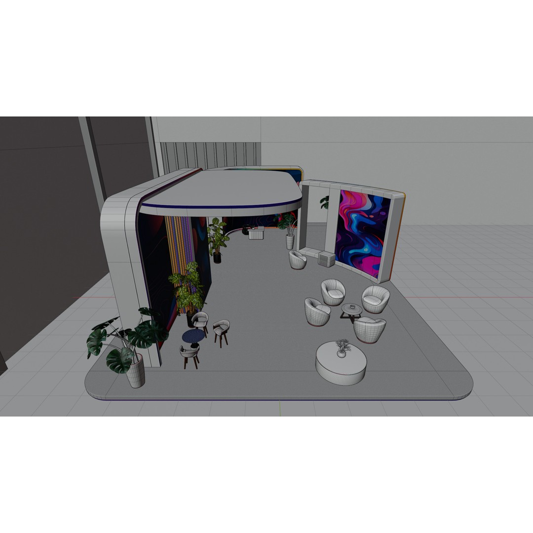 Futuristic Exhibition Booth 3D Model – Modern Hall Setup, Blender - View 16