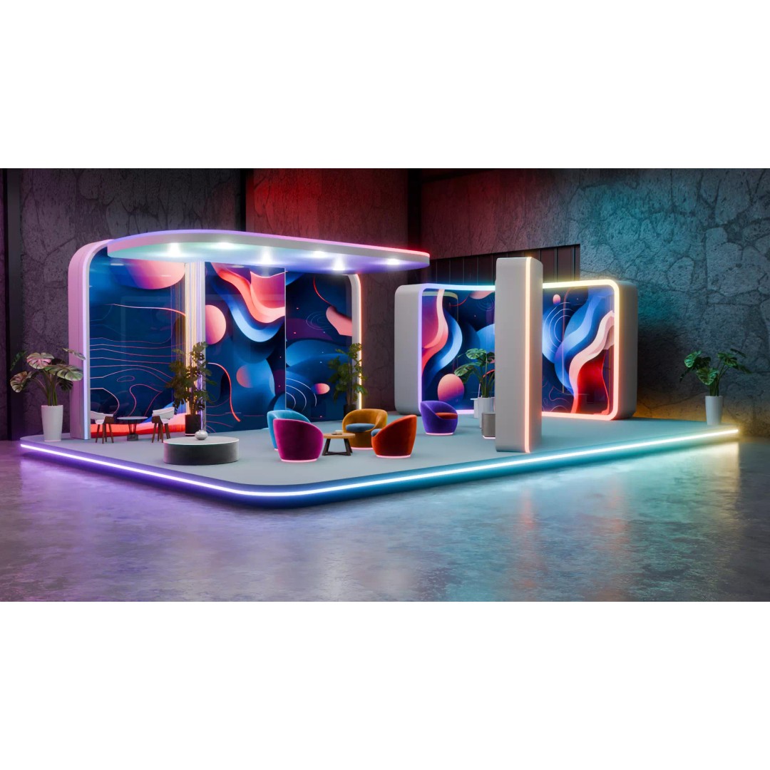 Futuristic Exhibition Booth 3D Model – Modern Hall Setup, Blender - View 2