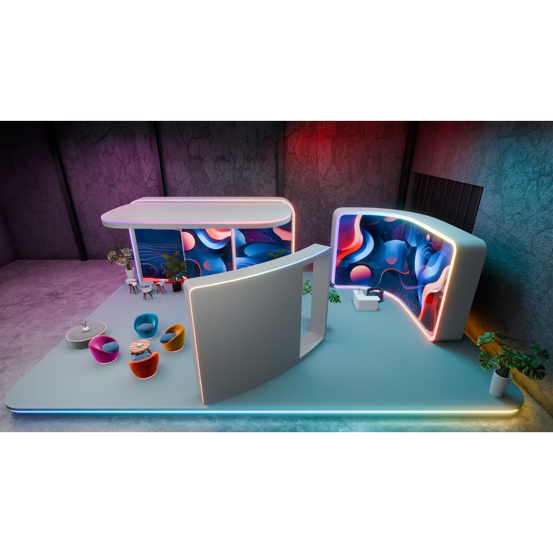 Futuristic Exhibition Booth 3D Model – Modern Hall Setup, Blender - View 3