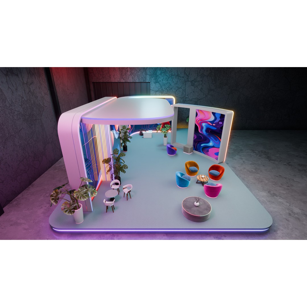 Futuristic Exhibition Booth 3D Model – Modern Hall Setup, Blender - View 4