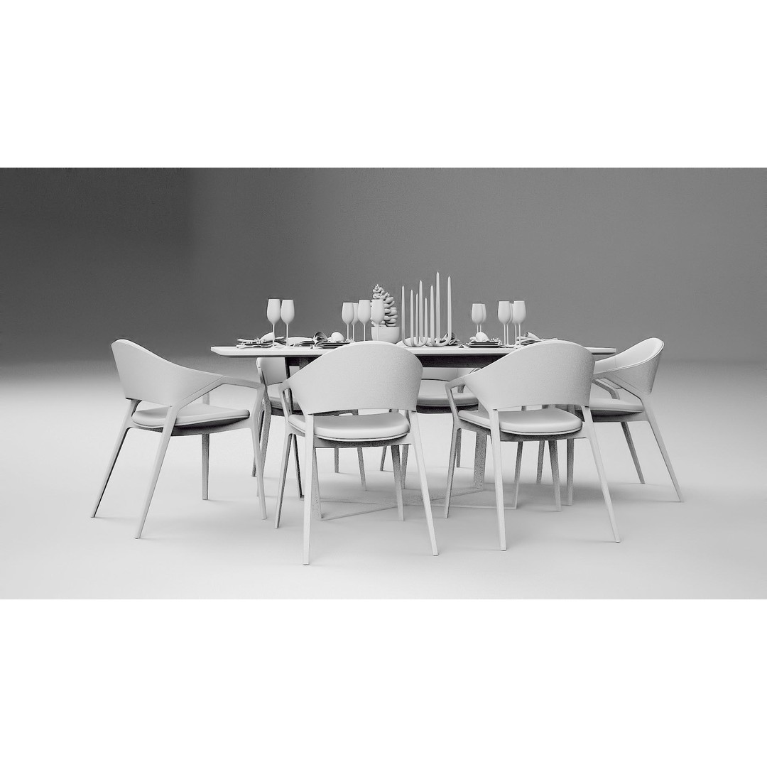 Ling Dong Series Dining Table 3D Model – Render Ready, FBX, OBJ - View 3