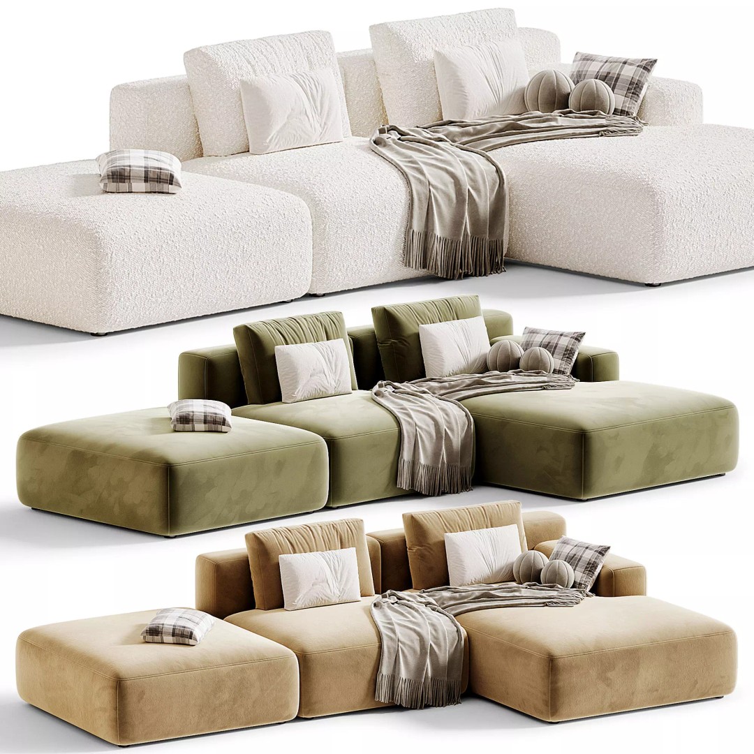 Marino Suedette Corner Modular Sofa 3D Model – Modern Furniture, OBJ, FBX