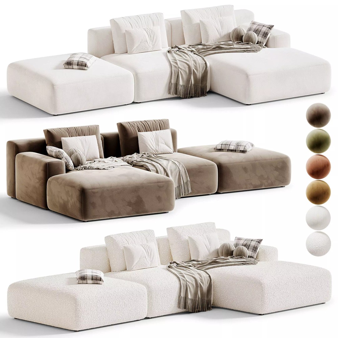Marino Suedette Corner Modular Sofa 3D Model – Modern Furniture, OBJ, FBX - View 2