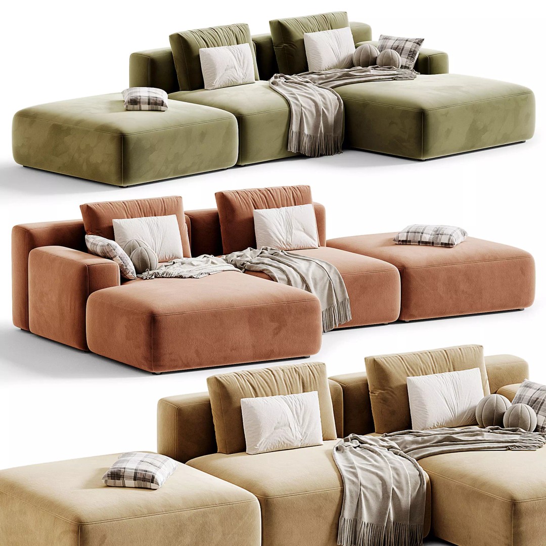 Marino Suedette Corner Modular Sofa 3D Model – Modern Furniture, OBJ, FBX - View 3