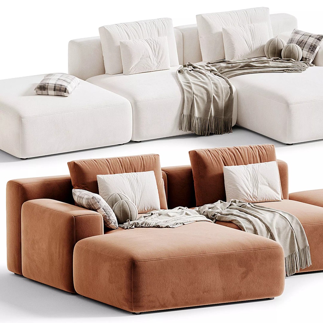 Marino Suedette Corner Modular Sofa 3D Model – Modern Furniture, OBJ, FBX - View 7