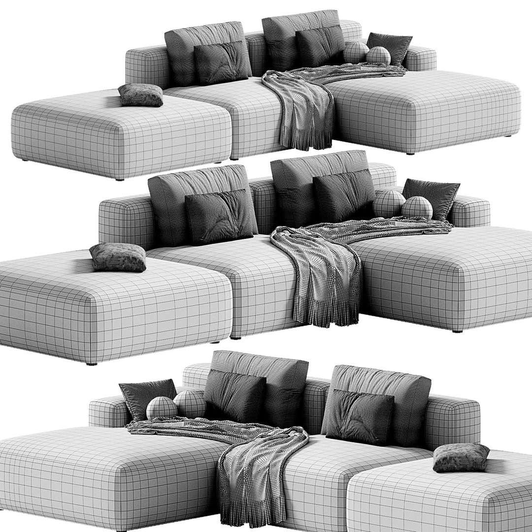 Marino Suedette Corner Modular Sofa 3D Model – Modern Furniture, OBJ, FBX - View 9