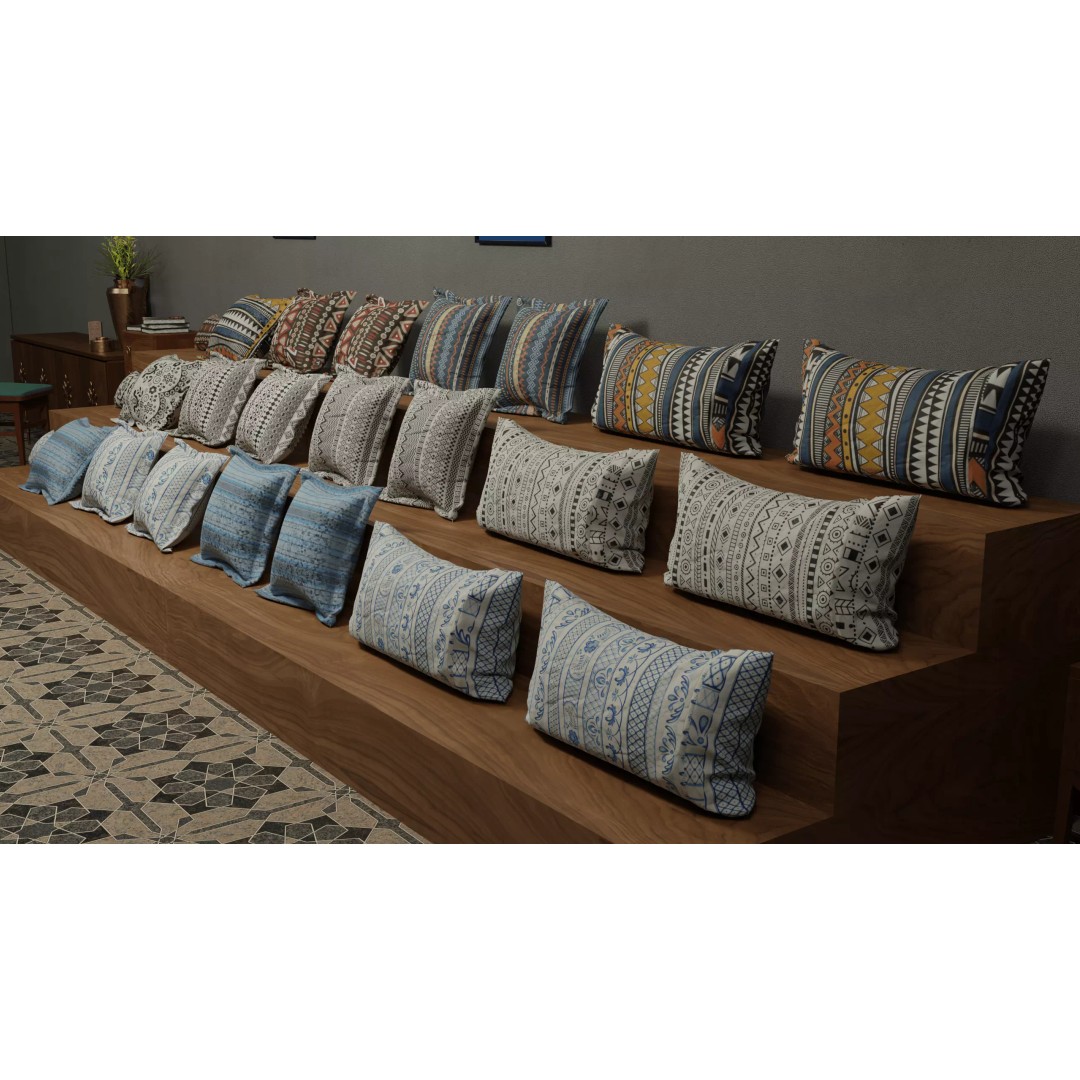 Modern Pillow Collection 3D Model – High-Detail Cushions for Archviz, FBX/OBJ - View 2