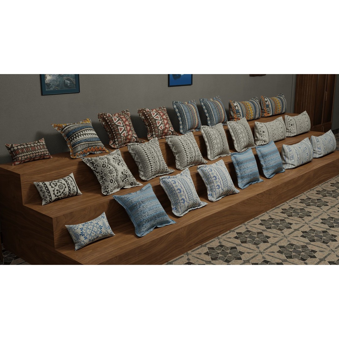 Modern Pillow Collection 3D Model – High-Detail Cushions for Archviz, FBX/OBJ - View 3