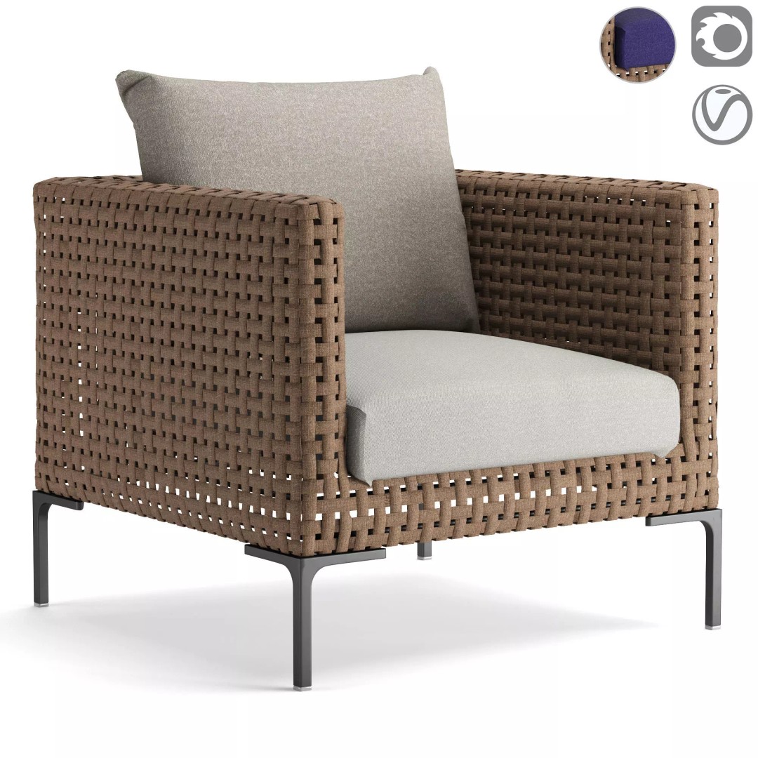 Charles Outdoor Armchair 3D Model – High Poly PBR Asset, FBX - View 2