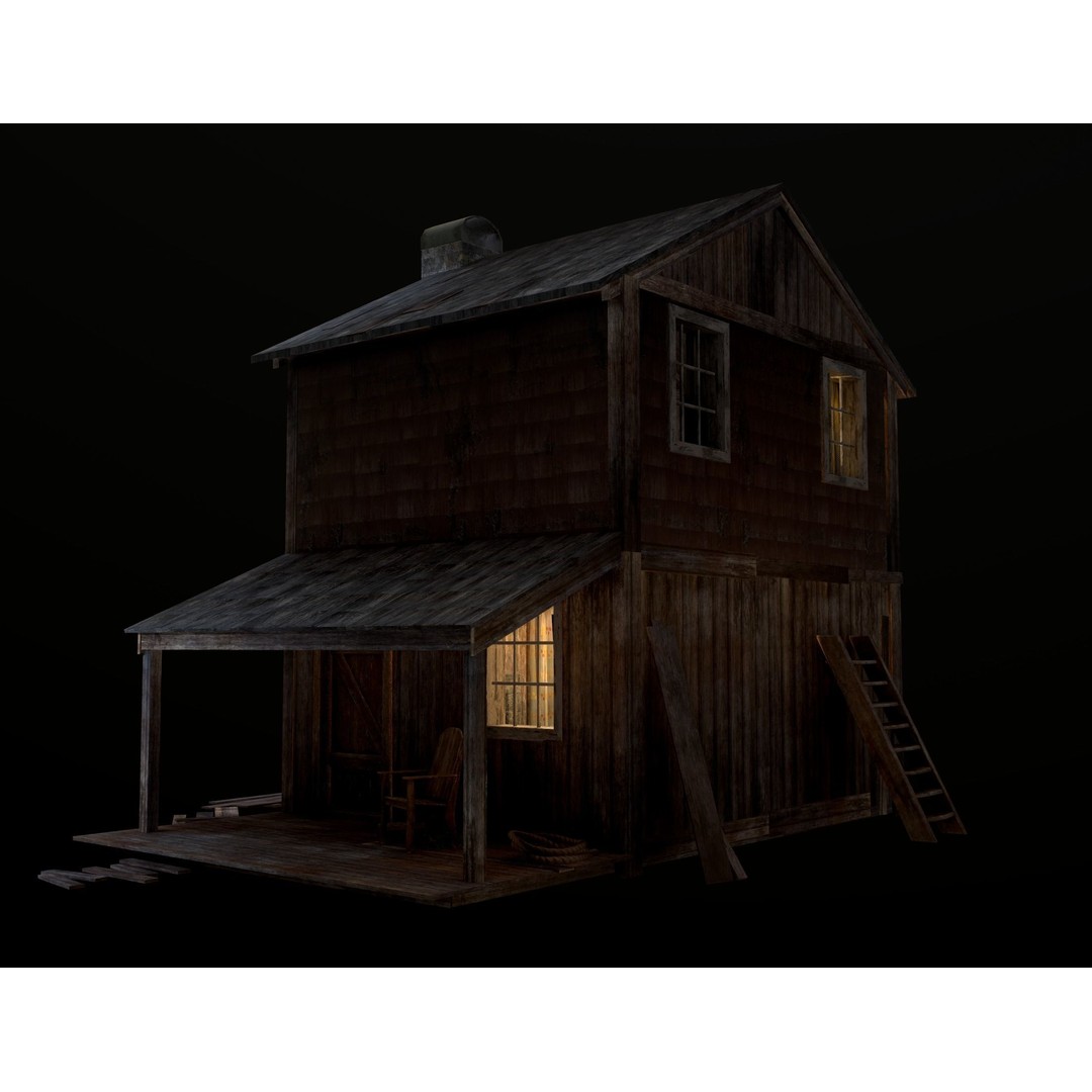 Old House 3D Model – Low Poly Game Asset for Village or Forest - View 12