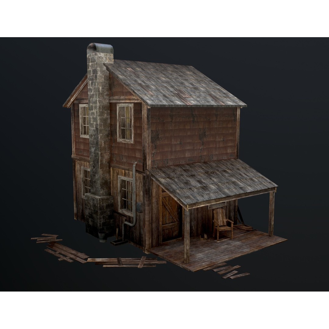 Old House 3D Model – Low Poly Game Asset for Village or Forest - View 15