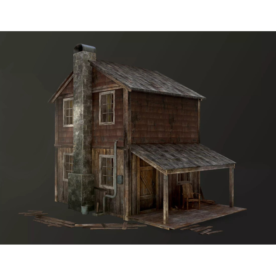 Old House 3D Model – Low Poly Game Asset for Village or Forest - View 2