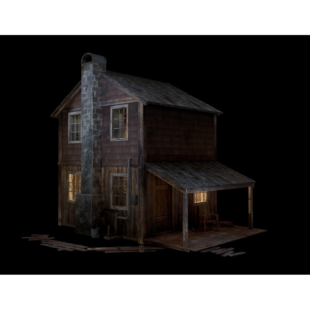 Old House 3D Model – Low Poly Game Asset for Village or Forest - View 4