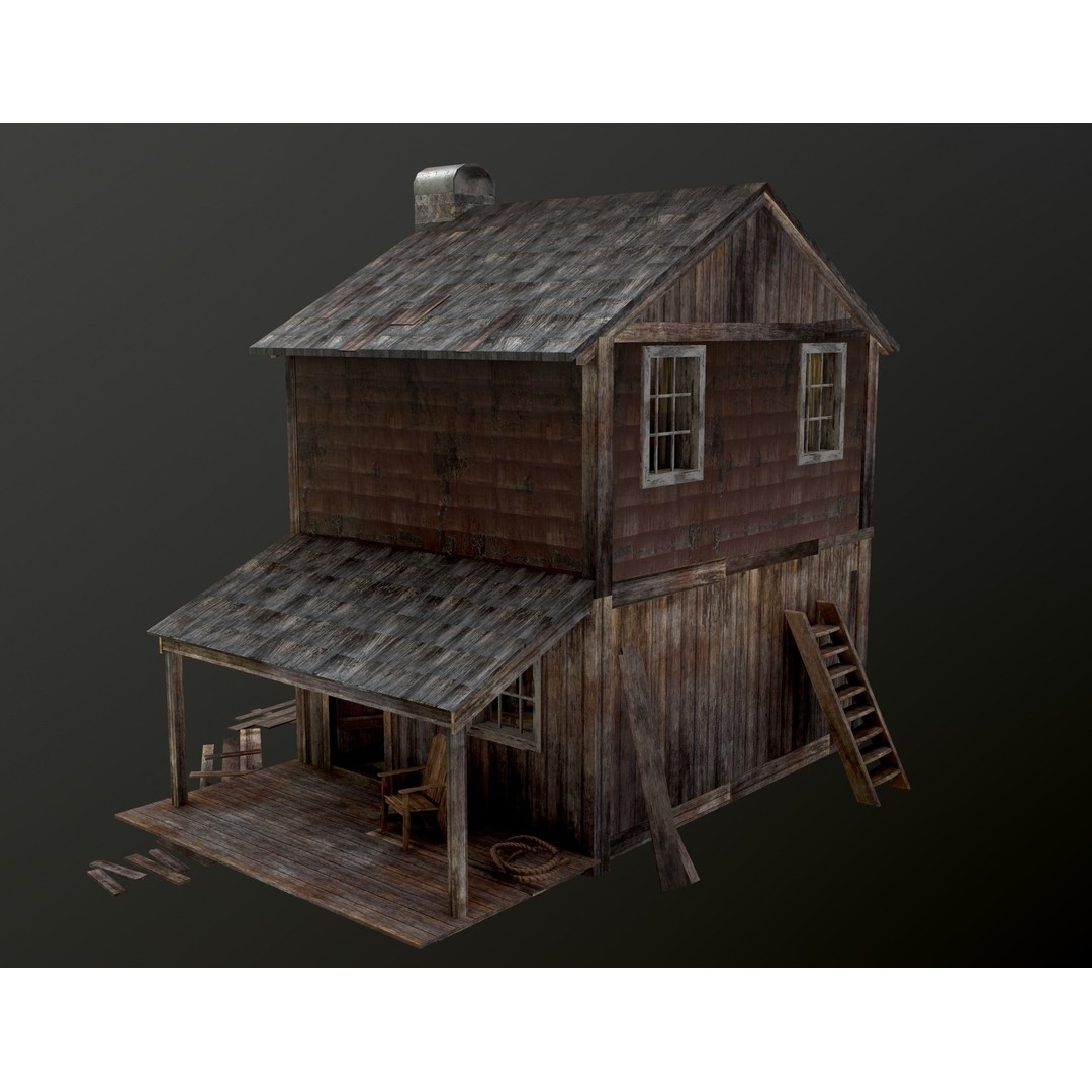 Old House 3D Model – Low Poly Game Asset for Village or Forest - View 40