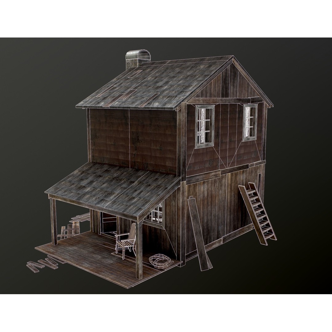 Old House 3D Model – Low Poly Game Asset for Village or Forest - View 41
