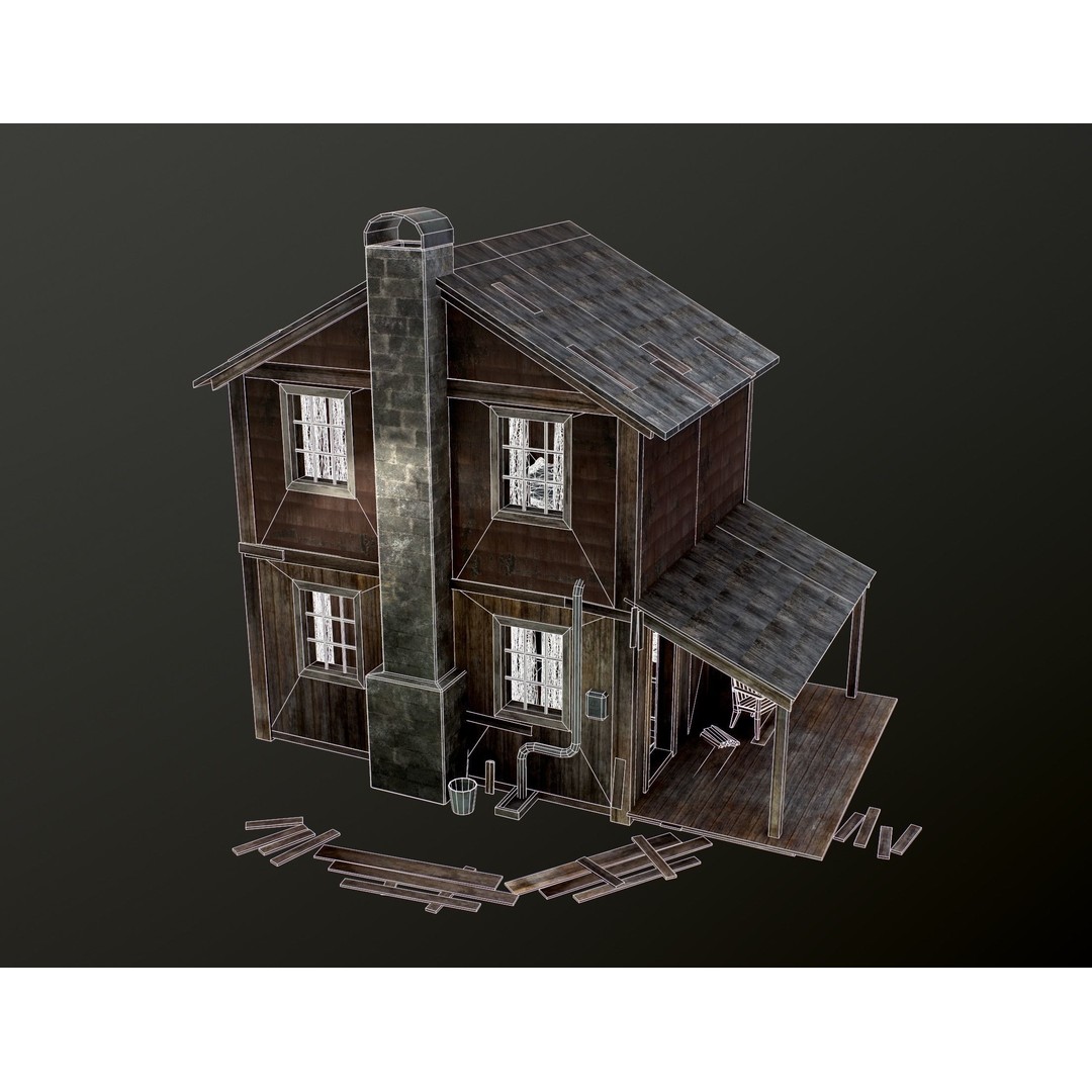 Old House 3D Model – Low Poly Game Asset for Village or Forest - View 42