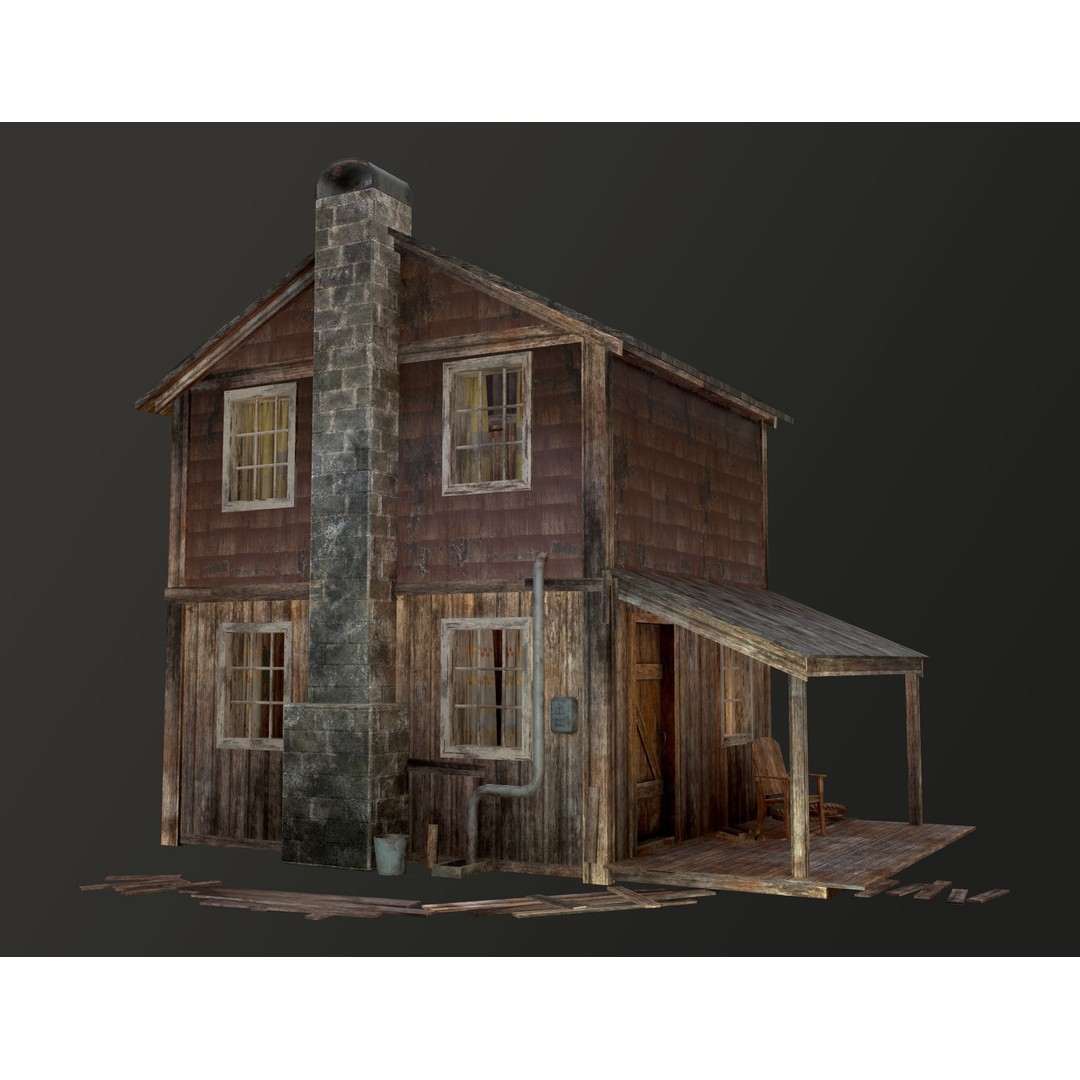 Old House 3D Model – Low Poly Game Asset for Village or Forest - View 48