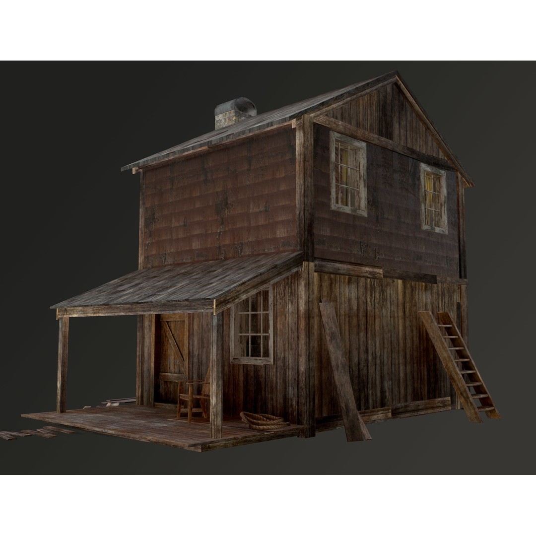 Old House 3D Model – Low Poly Game Asset for Village or Forest - View 52