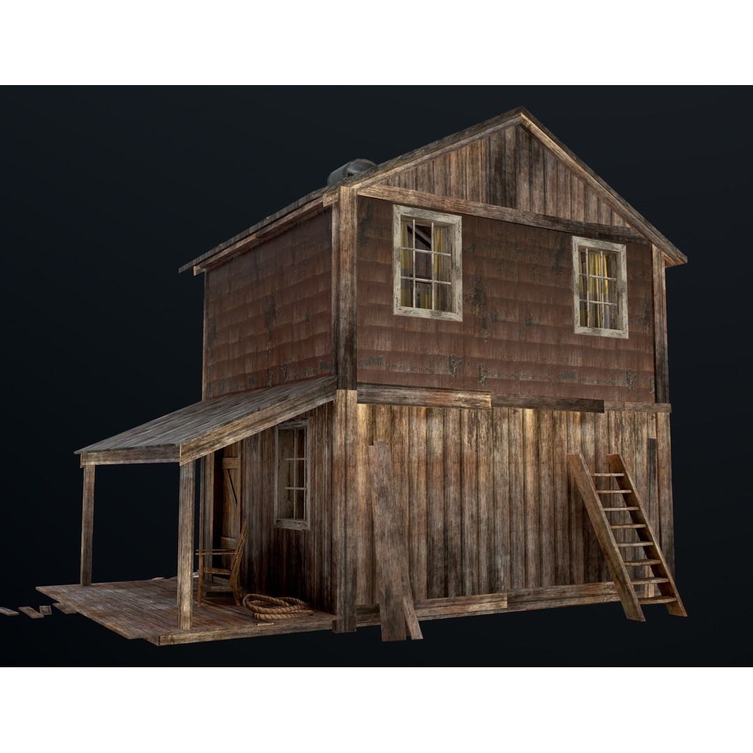 Old House 3D Model – Low Poly Game Asset for Village or Forest - View 8