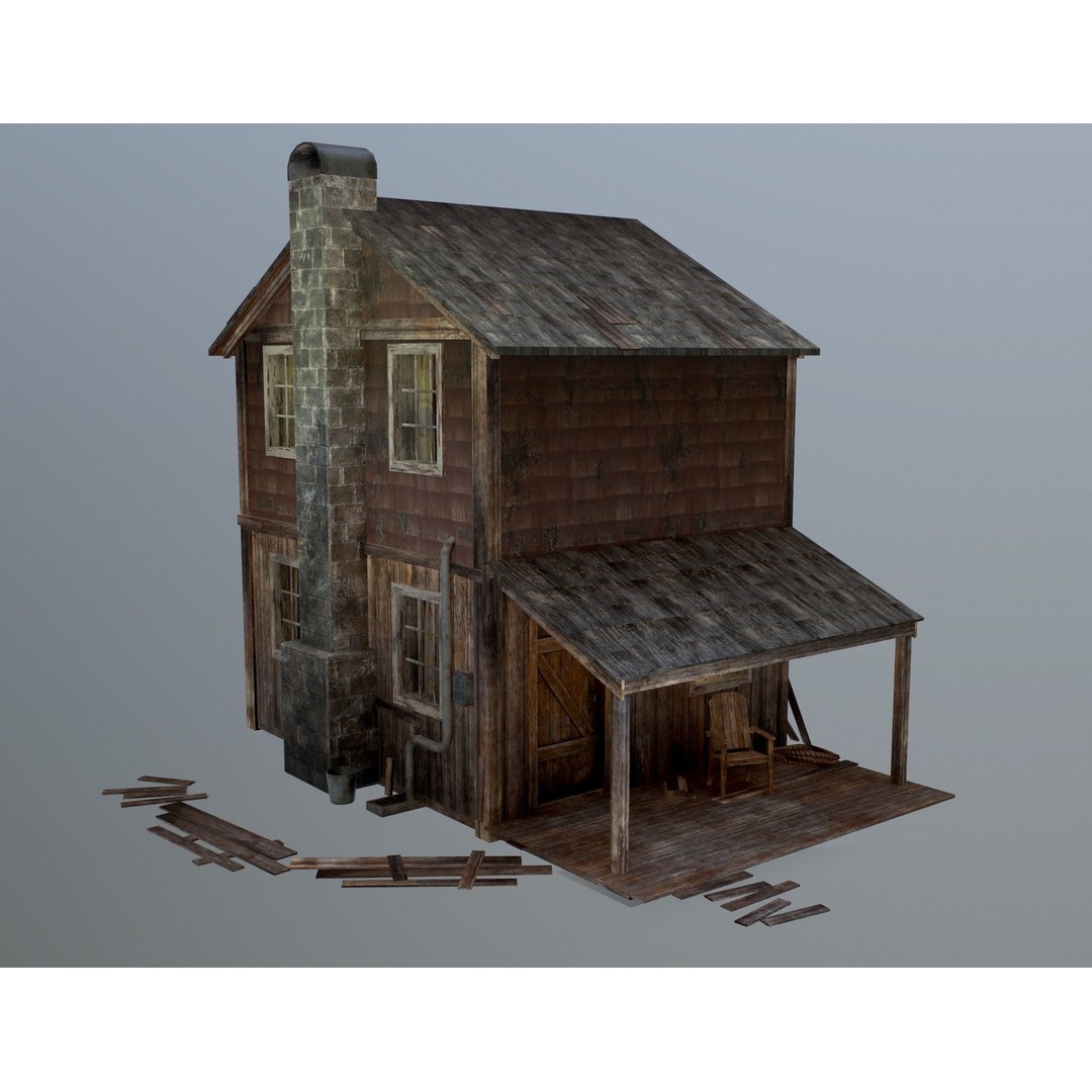 Old House 3D Model – Low Poly Game Asset for Village or Forest - View 9