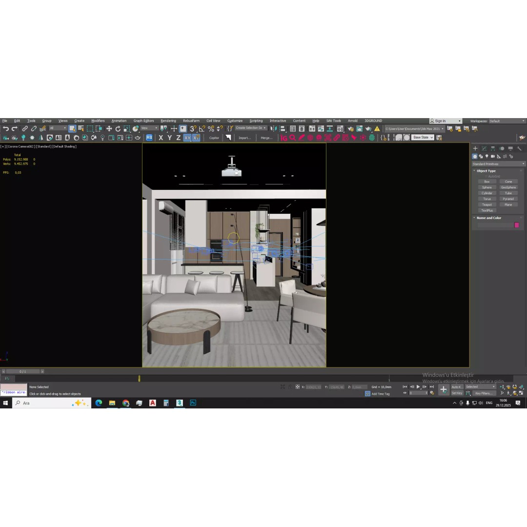 Modern Living Room and Hall 3D Model – Contemporary Interior Design, FBX