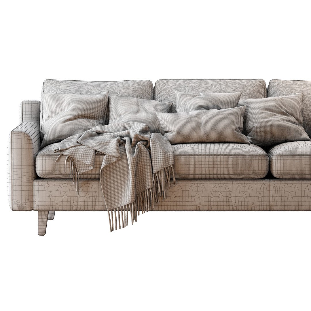 Beverly Sofa 3D Model – Contemporary Sofa with Cushions, OBJ & FBX
