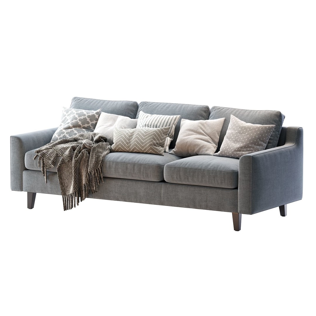 Beverly Sofa 3D Model – Contemporary Sofa with Cushions, OBJ & FBX - View 4