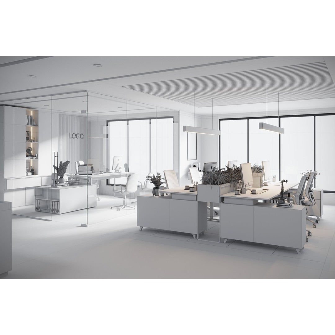 Office Design 3D Model – Contemporary Interior with Textures, FBX
