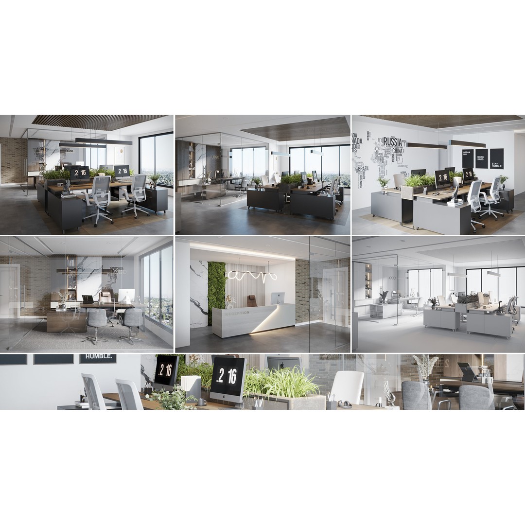 Office Design 3D Model – Contemporary Interior with Textures, FBX - View 3