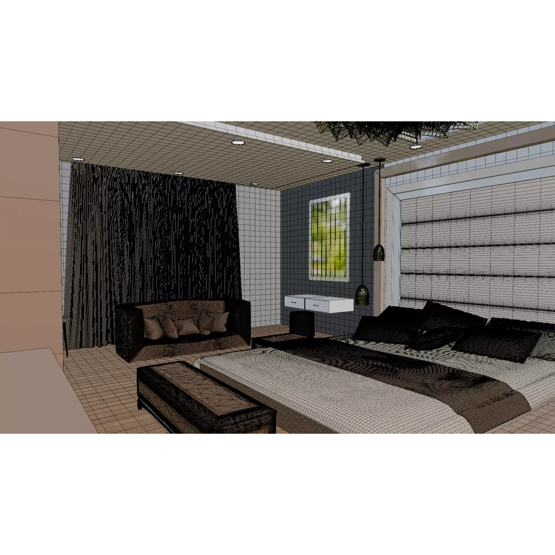 Luxury Bedroom 3D Model – Low Poly Interior Design Asset, FBX