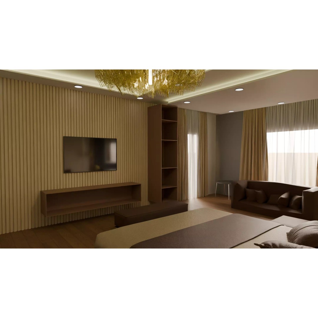 Luxury Bedroom 3D Model – Low Poly Interior Design Asset, FBX - View 3