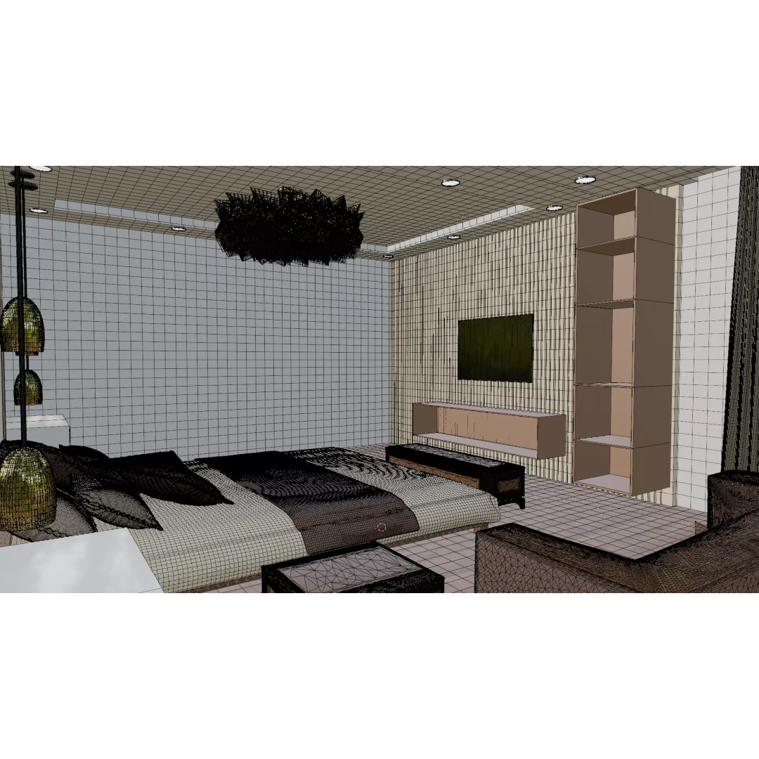 Luxury Bedroom 3D Model – Low Poly Interior Design Asset, FBX - View 7