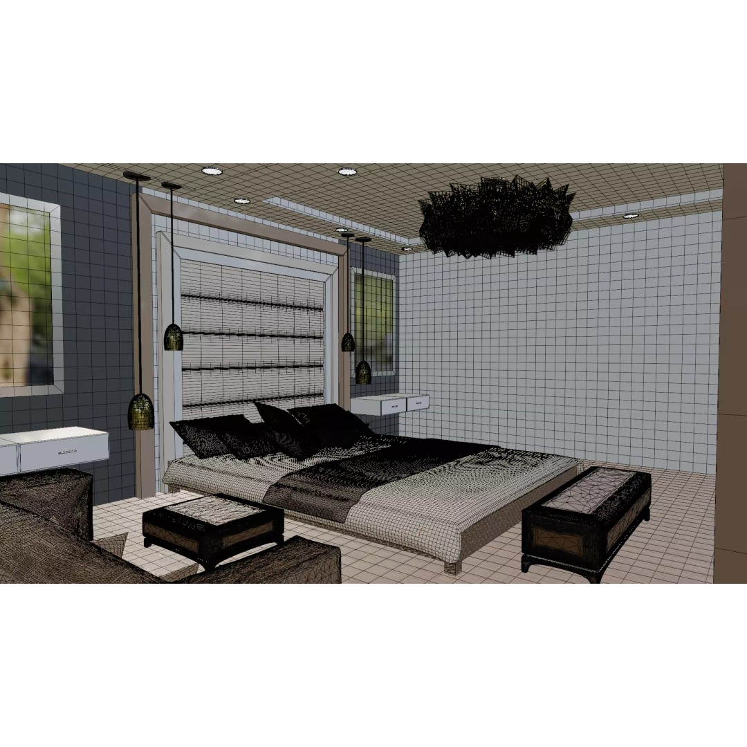 Luxury Bedroom 3D Model – Low Poly Interior Design Asset, FBX - View 8