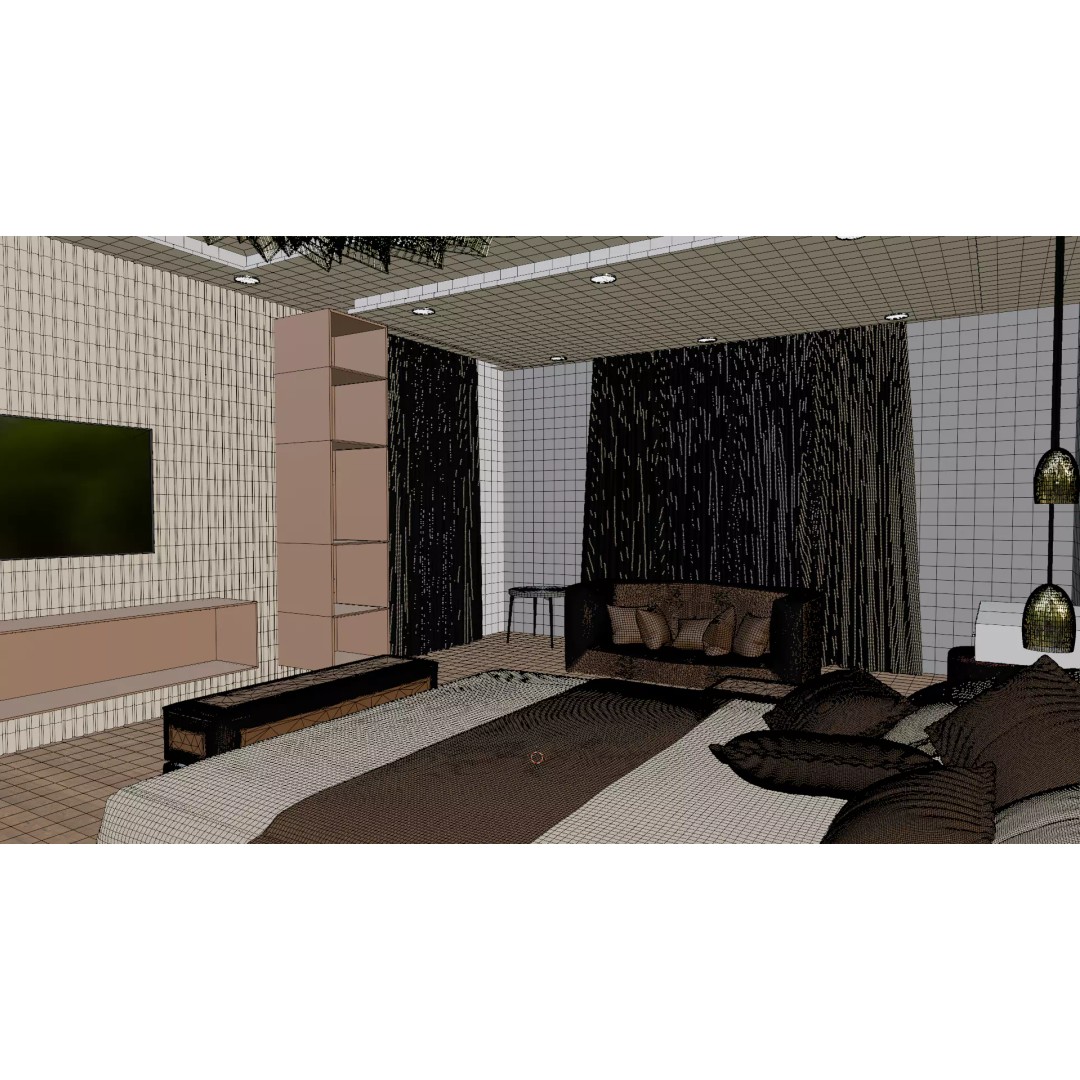 Luxury Bedroom 3D Model – Low Poly Interior Design Asset, FBX - View 9