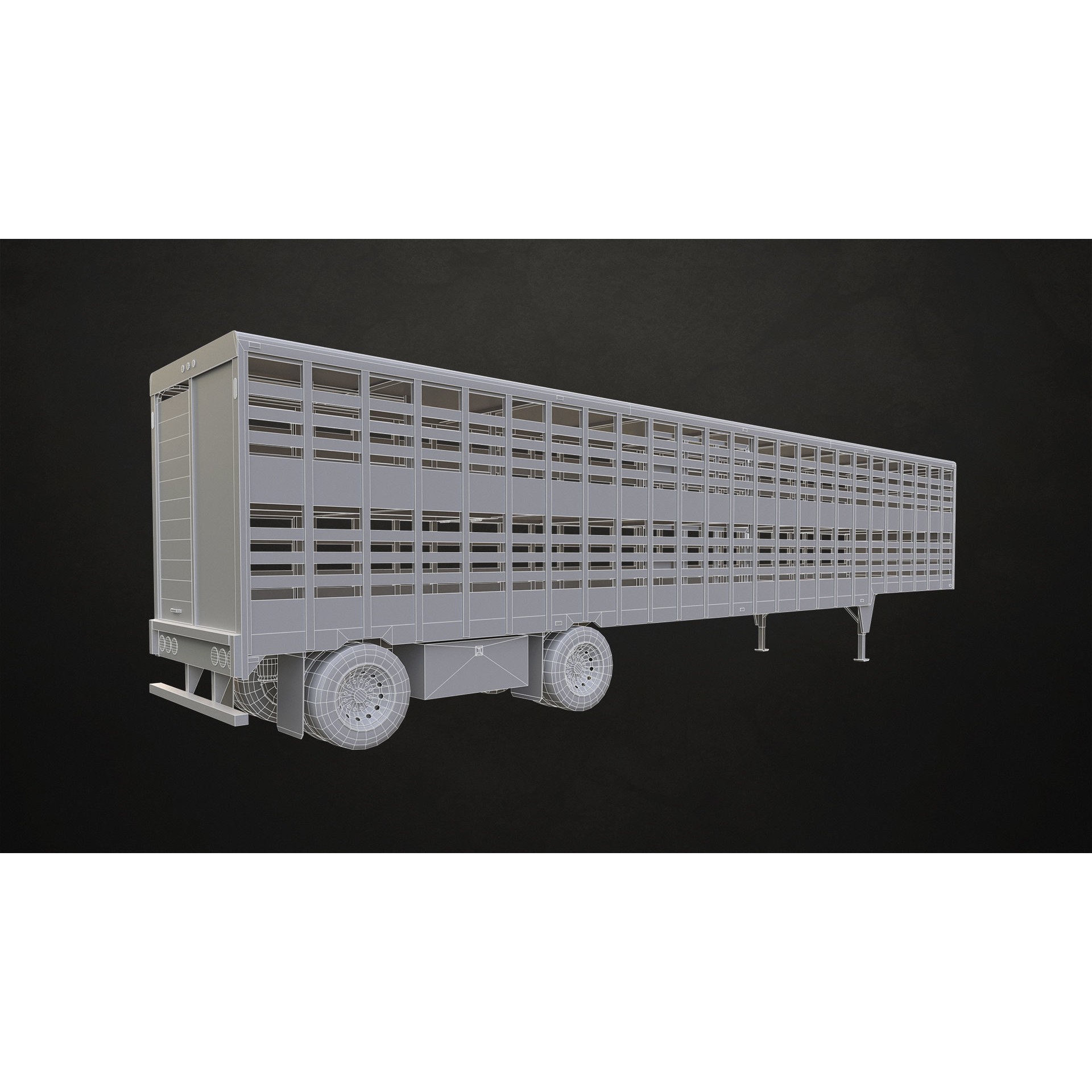 Flat Top Semi Truck Livestock Trailer - Low-Poly Game-Ready 3D Model