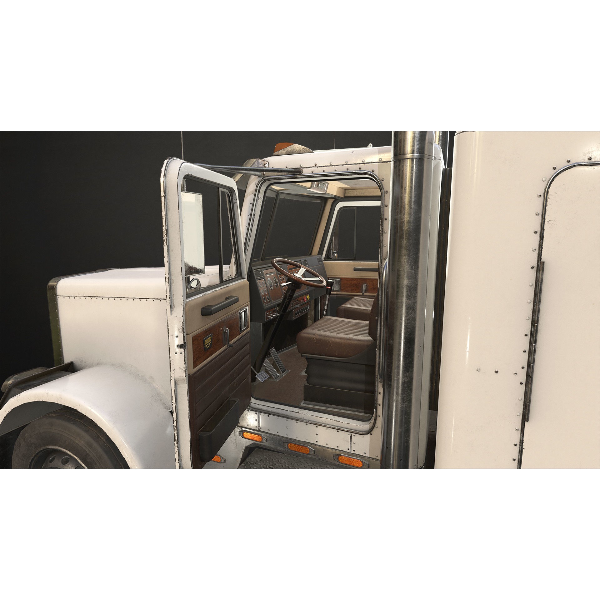 Flat Top Semi Truck Livestock Trailer - Low-Poly Game-Ready 3D Model - View 10