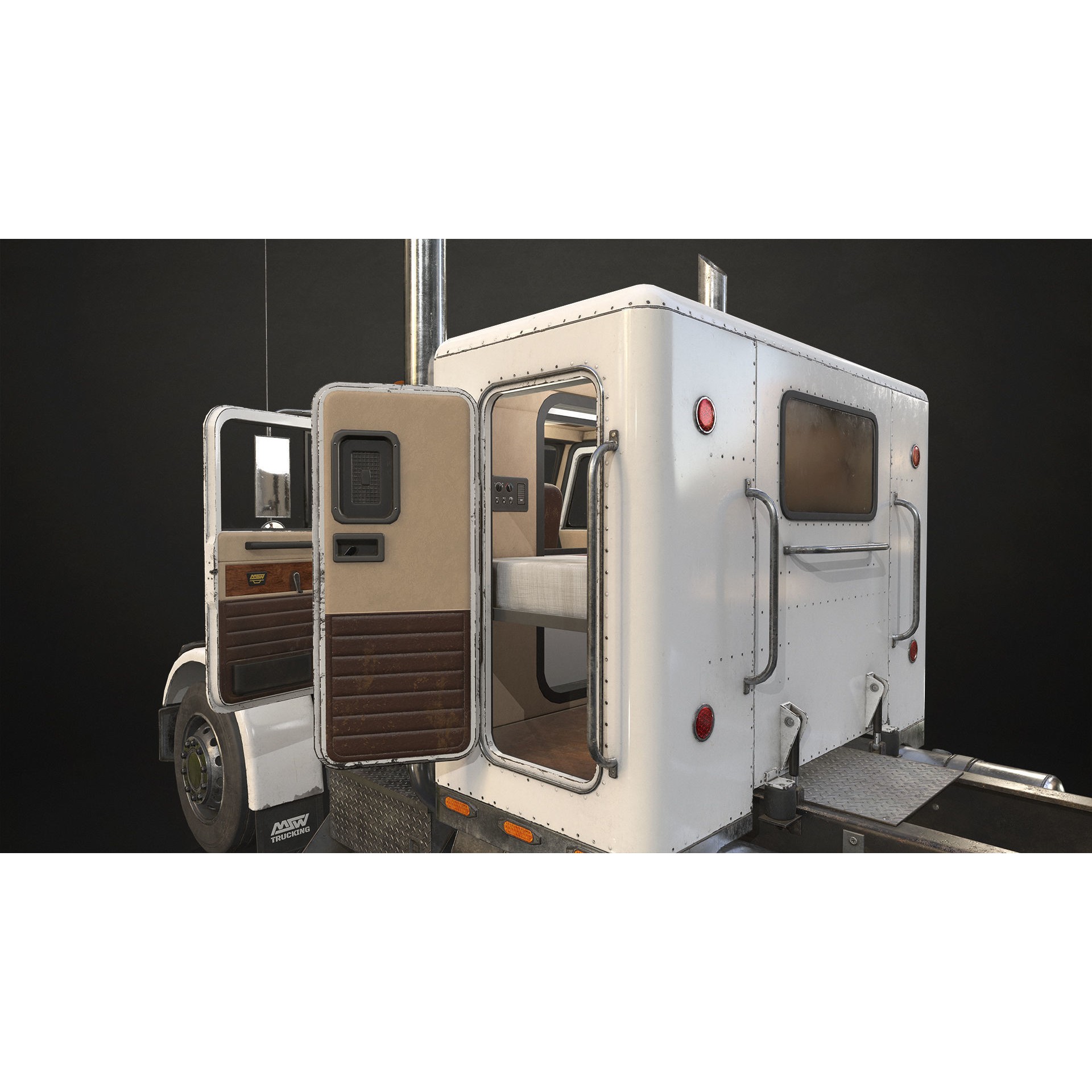Flat Top Semi Truck Livestock Trailer - Low-Poly Game-Ready 3D Model - View 11