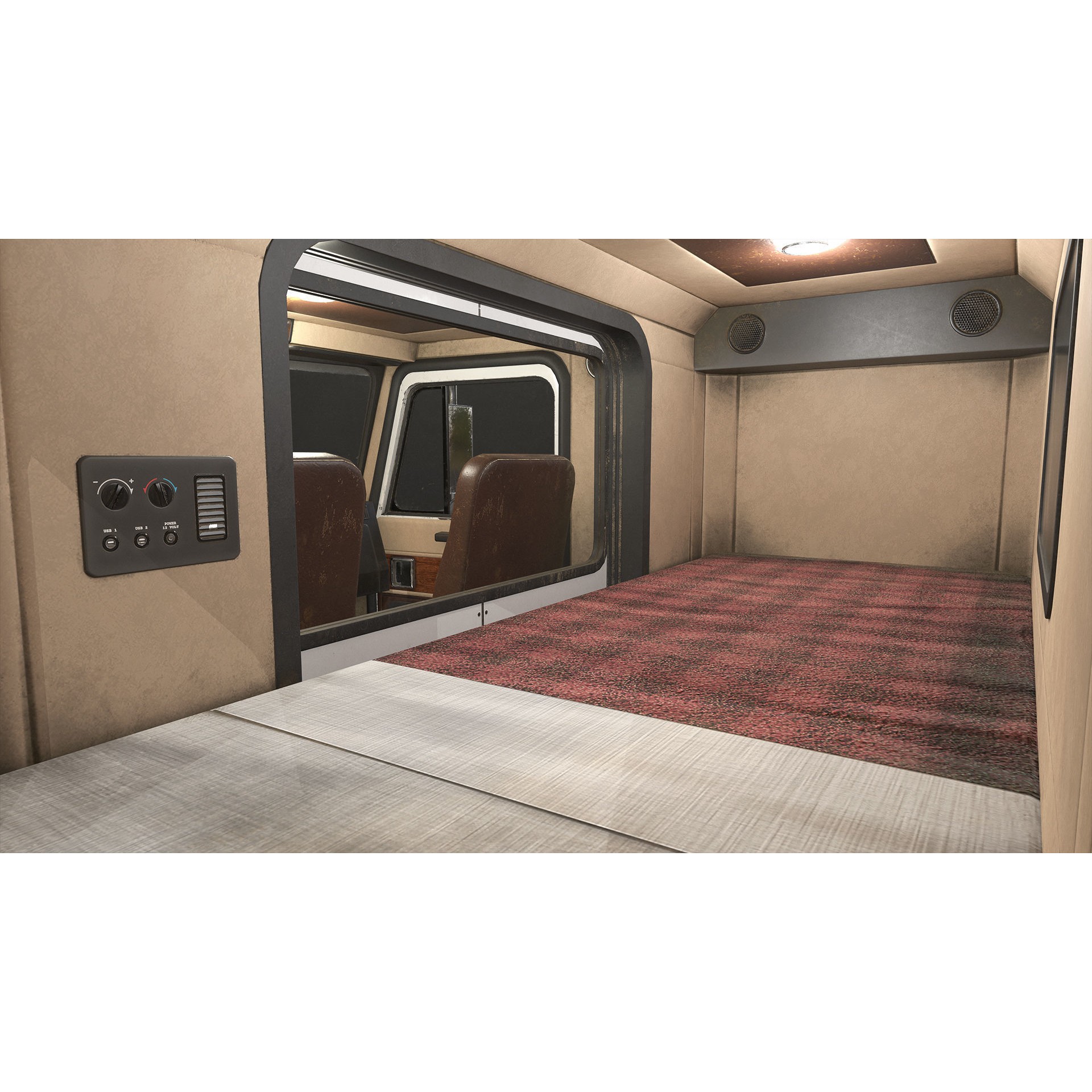 Flat Top Semi Truck Livestock Trailer - Low-Poly Game-Ready 3D Model - View 12