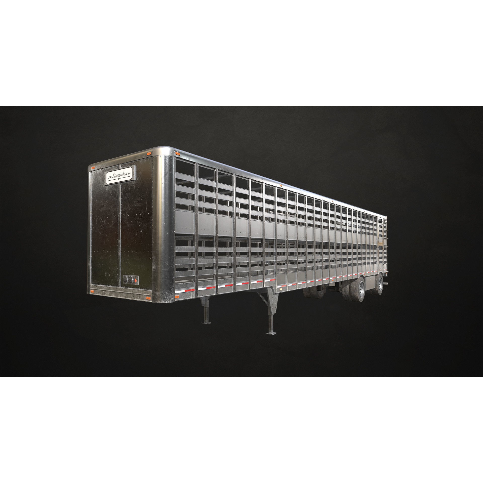 Flat Top Semi Truck Livestock Trailer - Low-Poly Game-Ready 3D Model - View 15