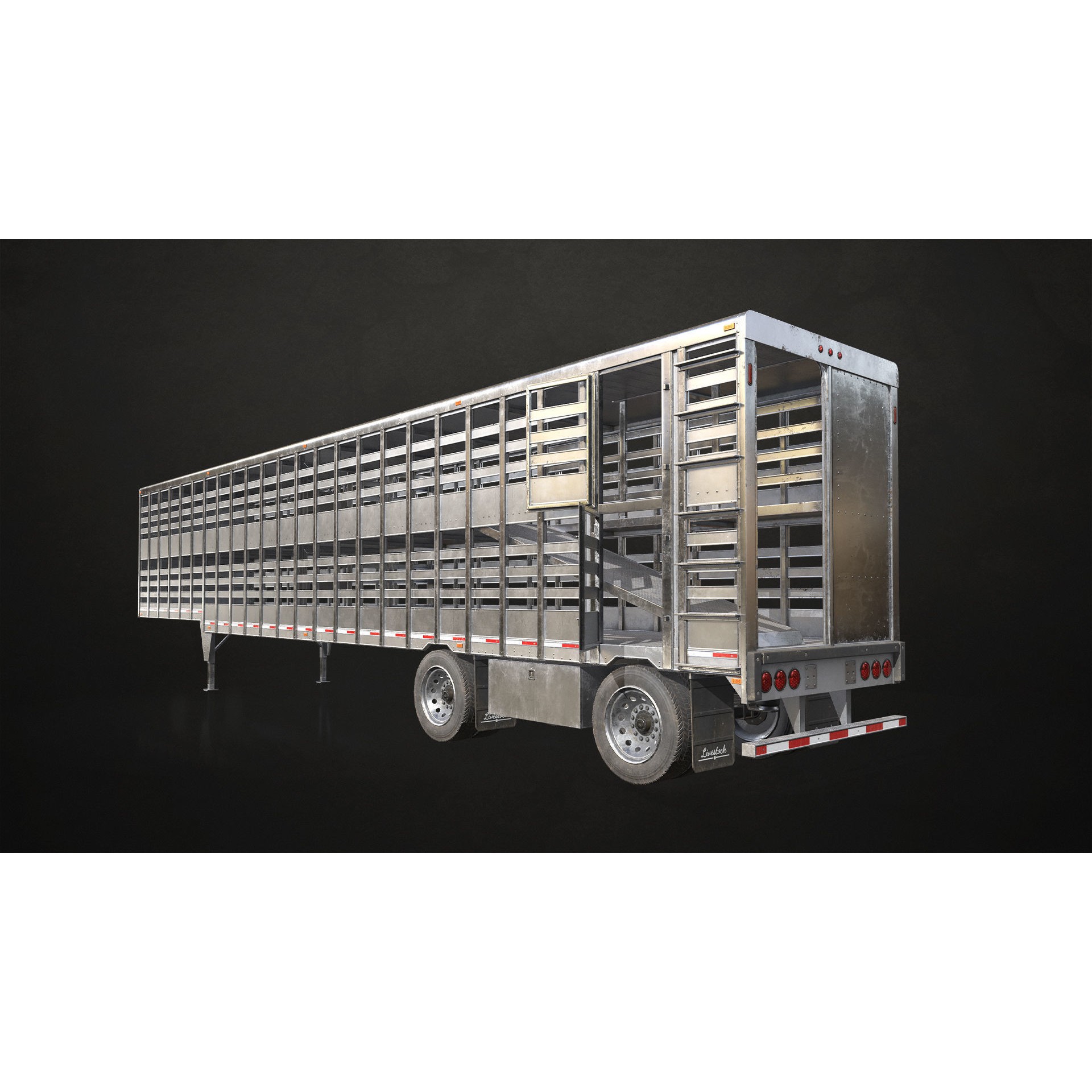 Flat Top Semi Truck Livestock Trailer - Low-Poly Game-Ready 3D Model - View 17