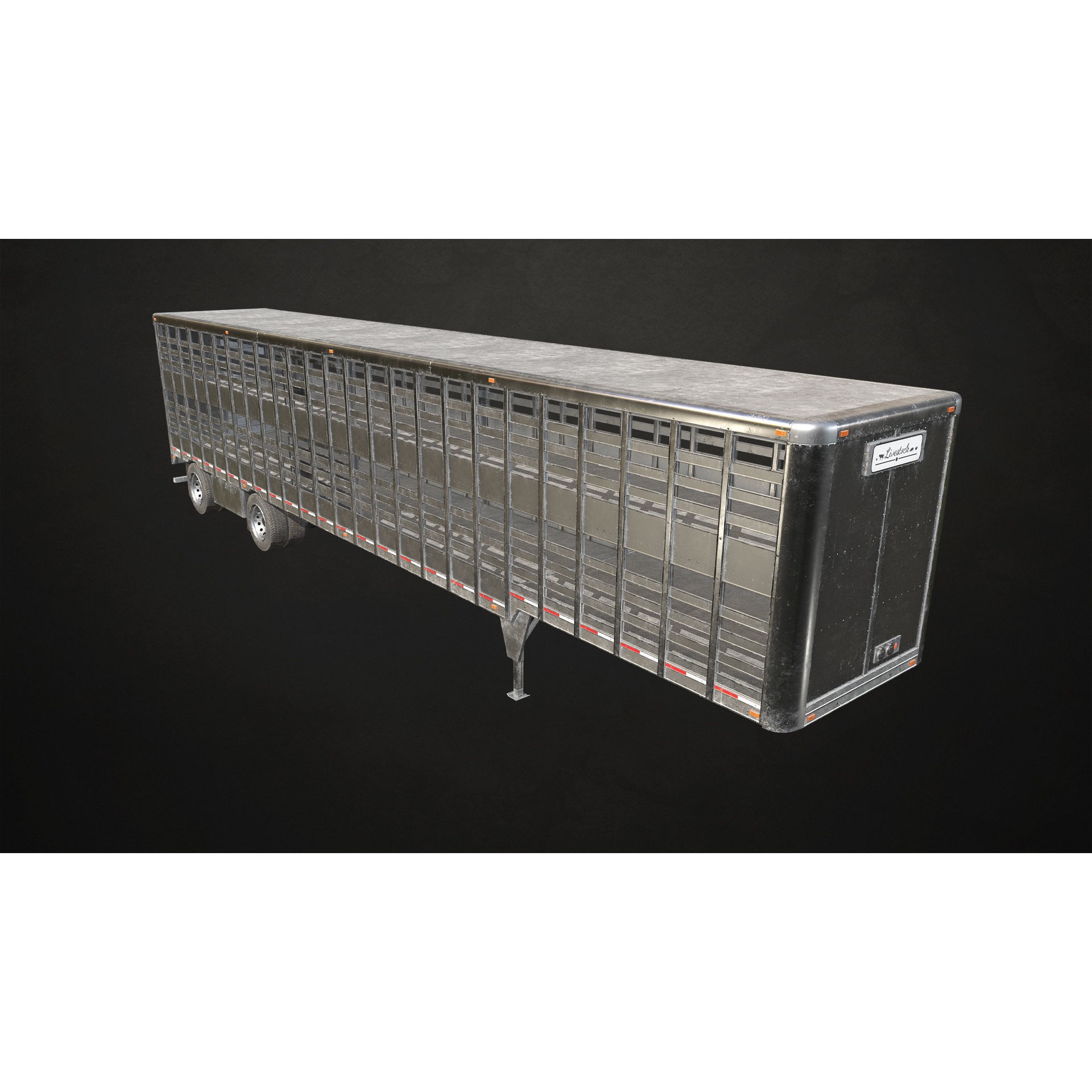 Flat Top Semi Truck Livestock Trailer - Low-Poly Game-Ready 3D Model - View 18