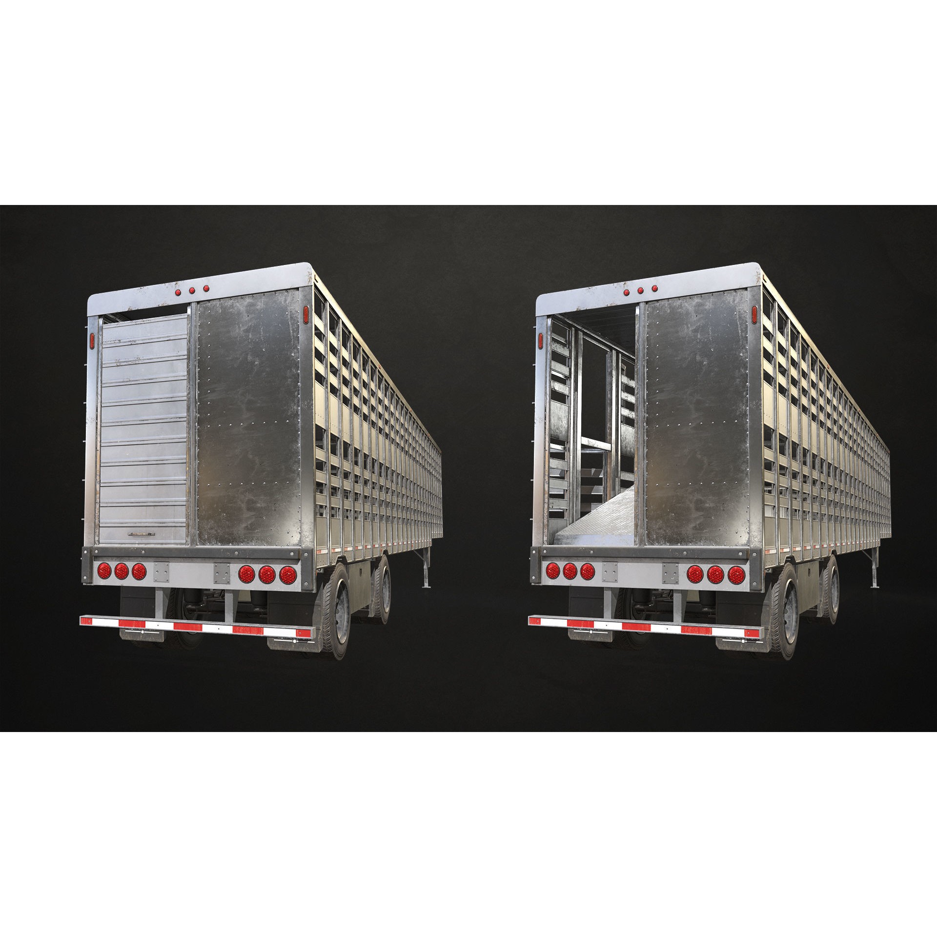 Flat Top Semi Truck Livestock Trailer - Low-Poly Game-Ready 3D Model - View 19