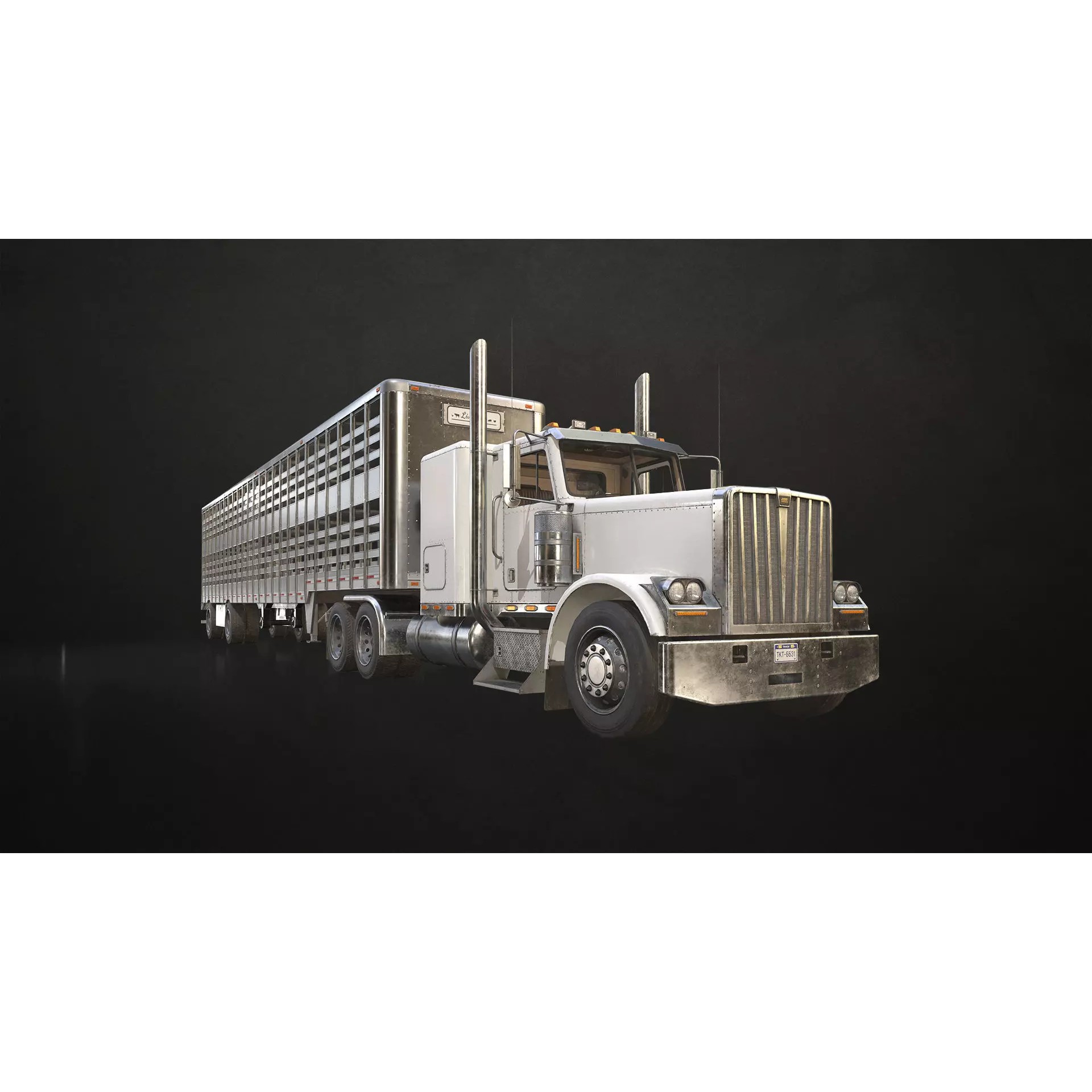 Flat Top Semi Truck Livestock Trailer - Low-Poly Game-Ready 3D Model - View 2