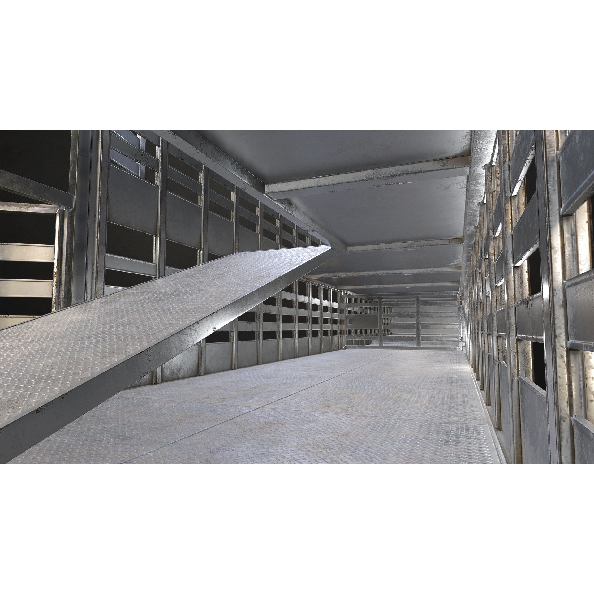 Flat Top Semi Truck Livestock Trailer - Low-Poly Game-Ready 3D Model - View 21