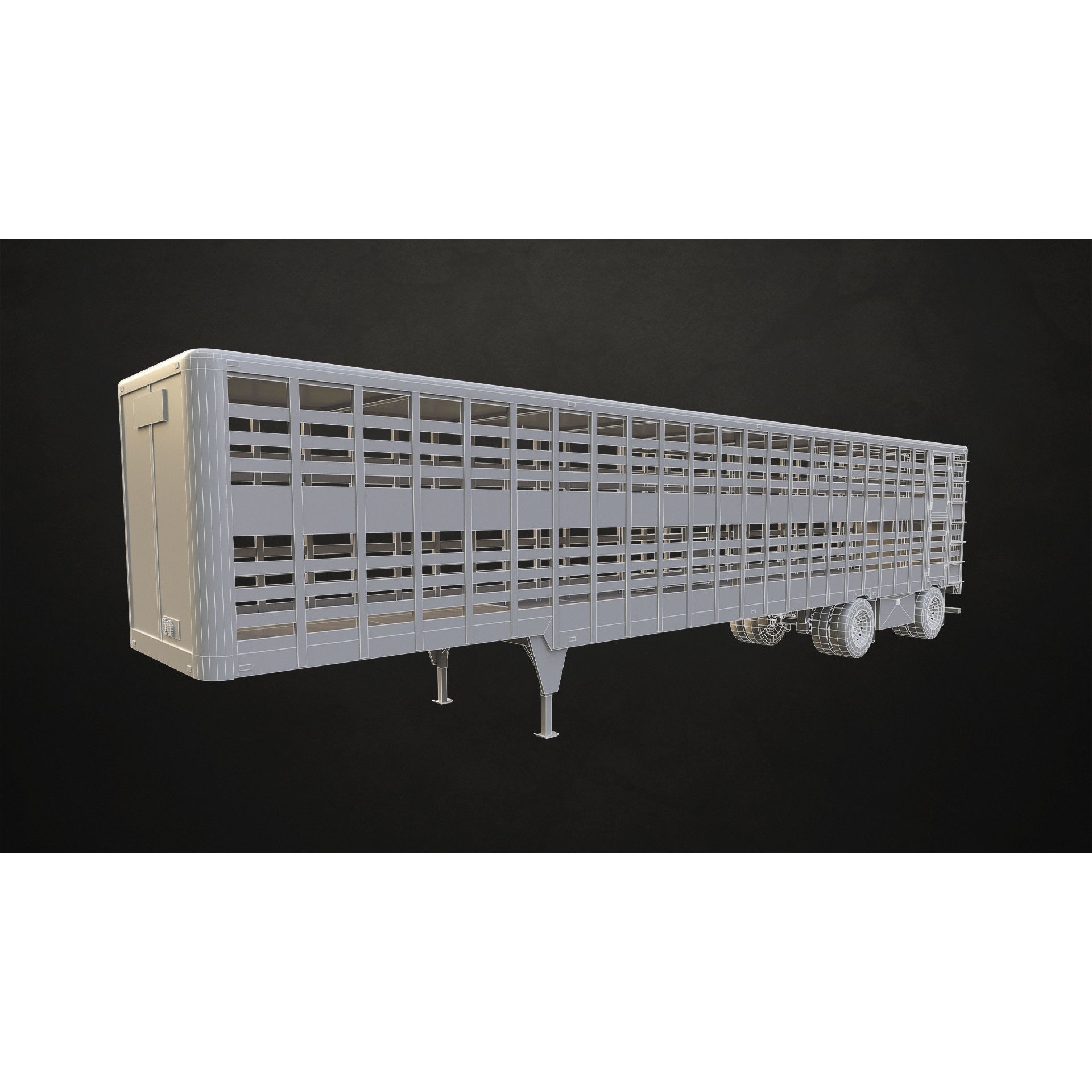 Flat Top Semi Truck Livestock Trailer - Low-Poly Game-Ready 3D Model - View 26