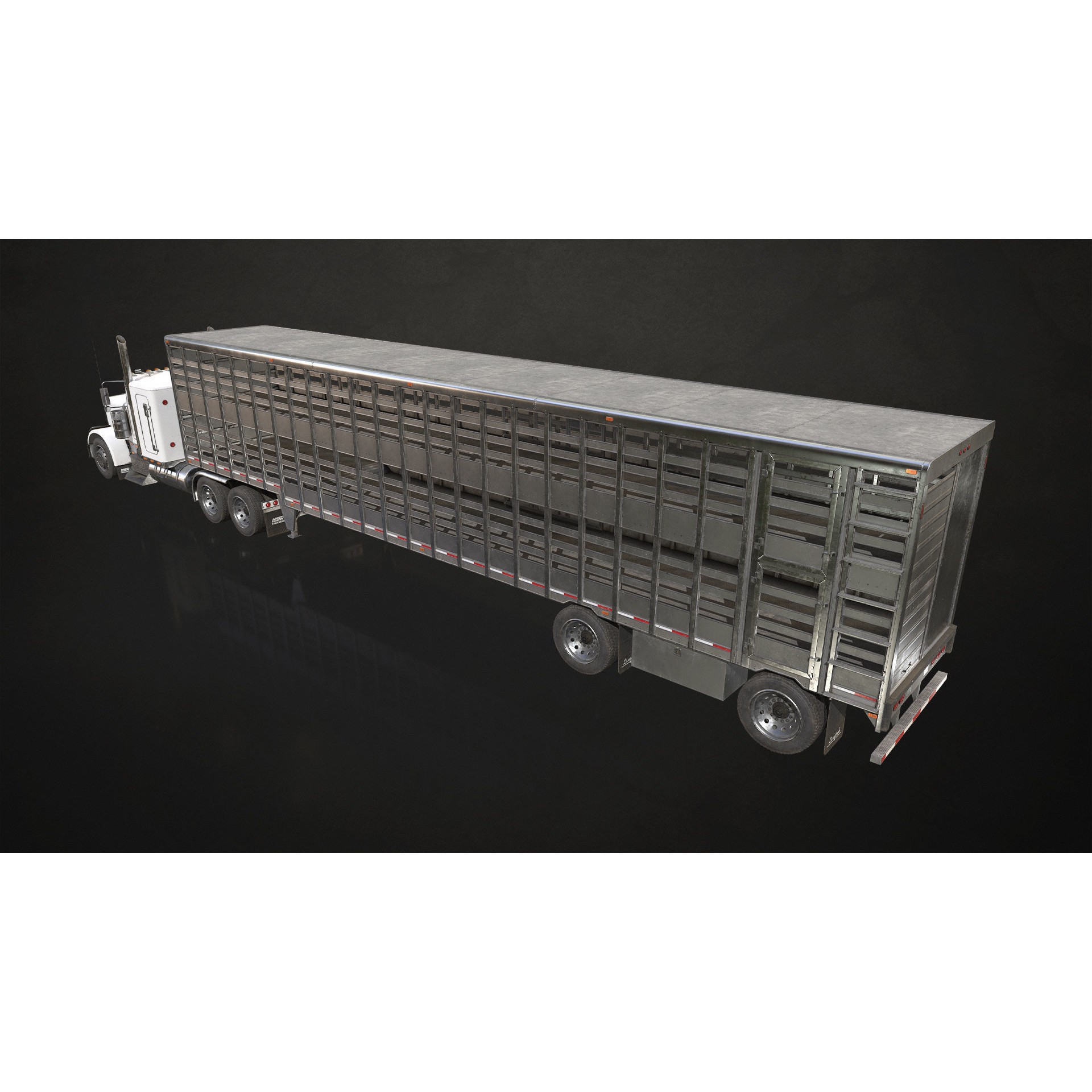 Flat Top Semi Truck Livestock Trailer - Low-Poly Game-Ready 3D Model - View 3