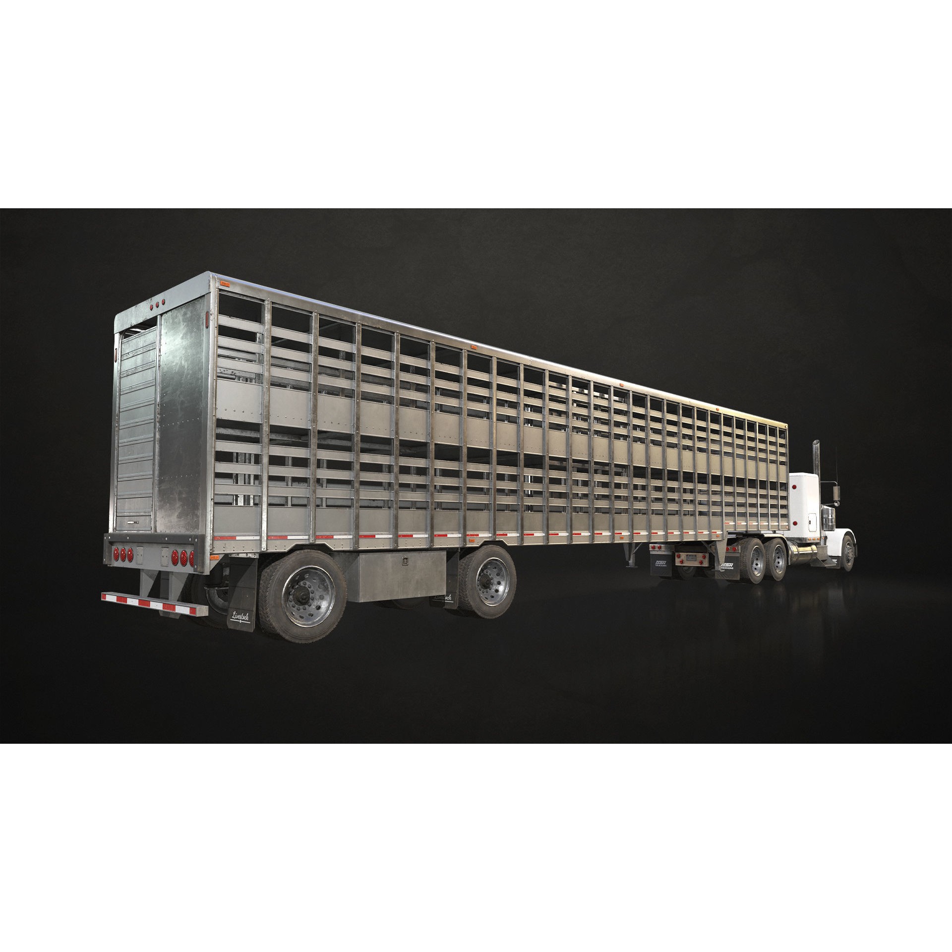 Flat Top Semi Truck Livestock Trailer - Low-Poly Game-Ready 3D Model - View 5