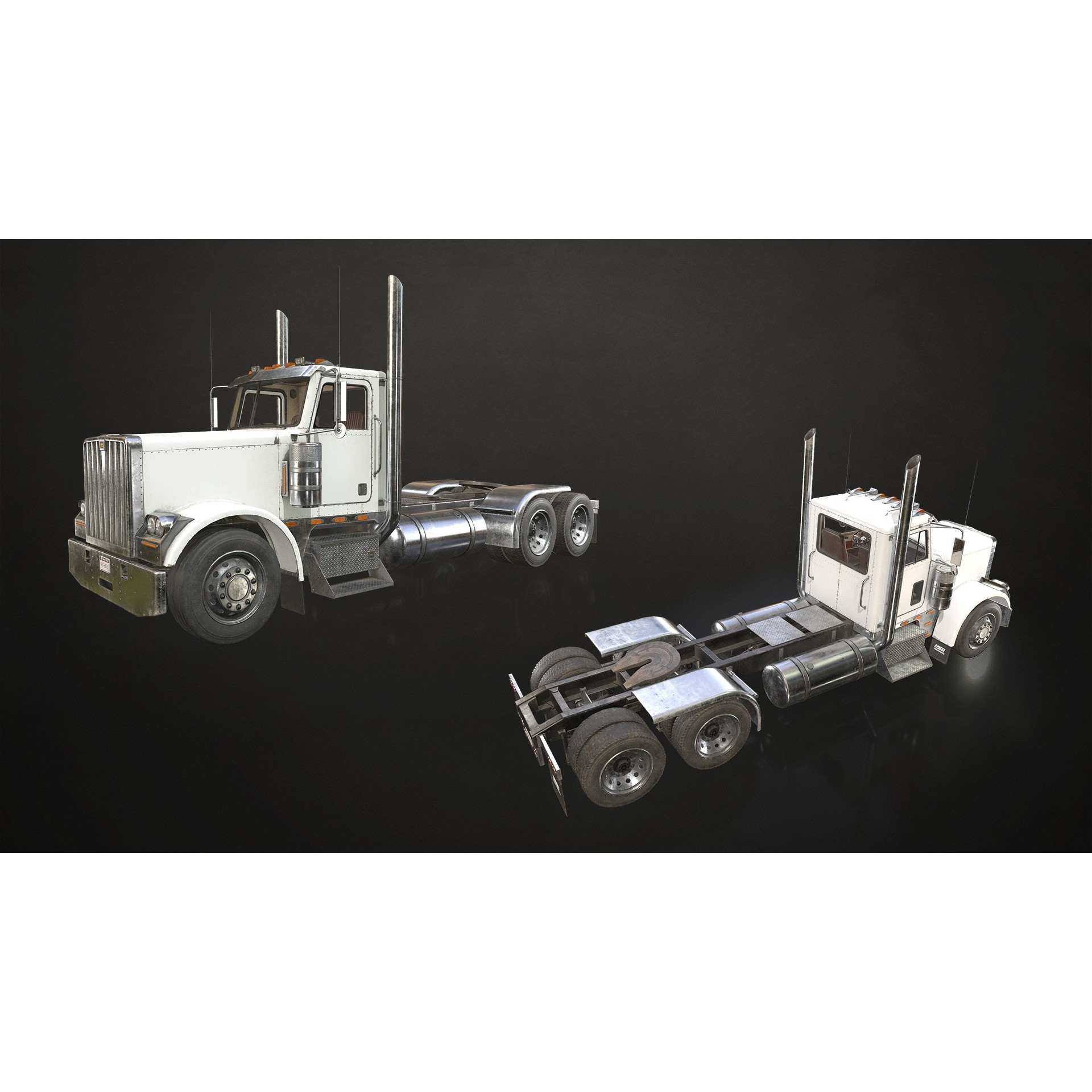 Flat Top Semi Truck Livestock Trailer - Low-Poly Game-Ready 3D Model - View 9