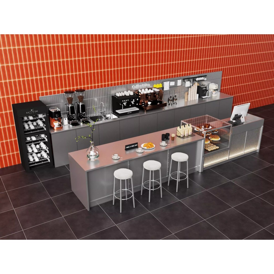 Coffee Shop Counter 3D Model – Modern Stainless Steel Interior Asset - View 11